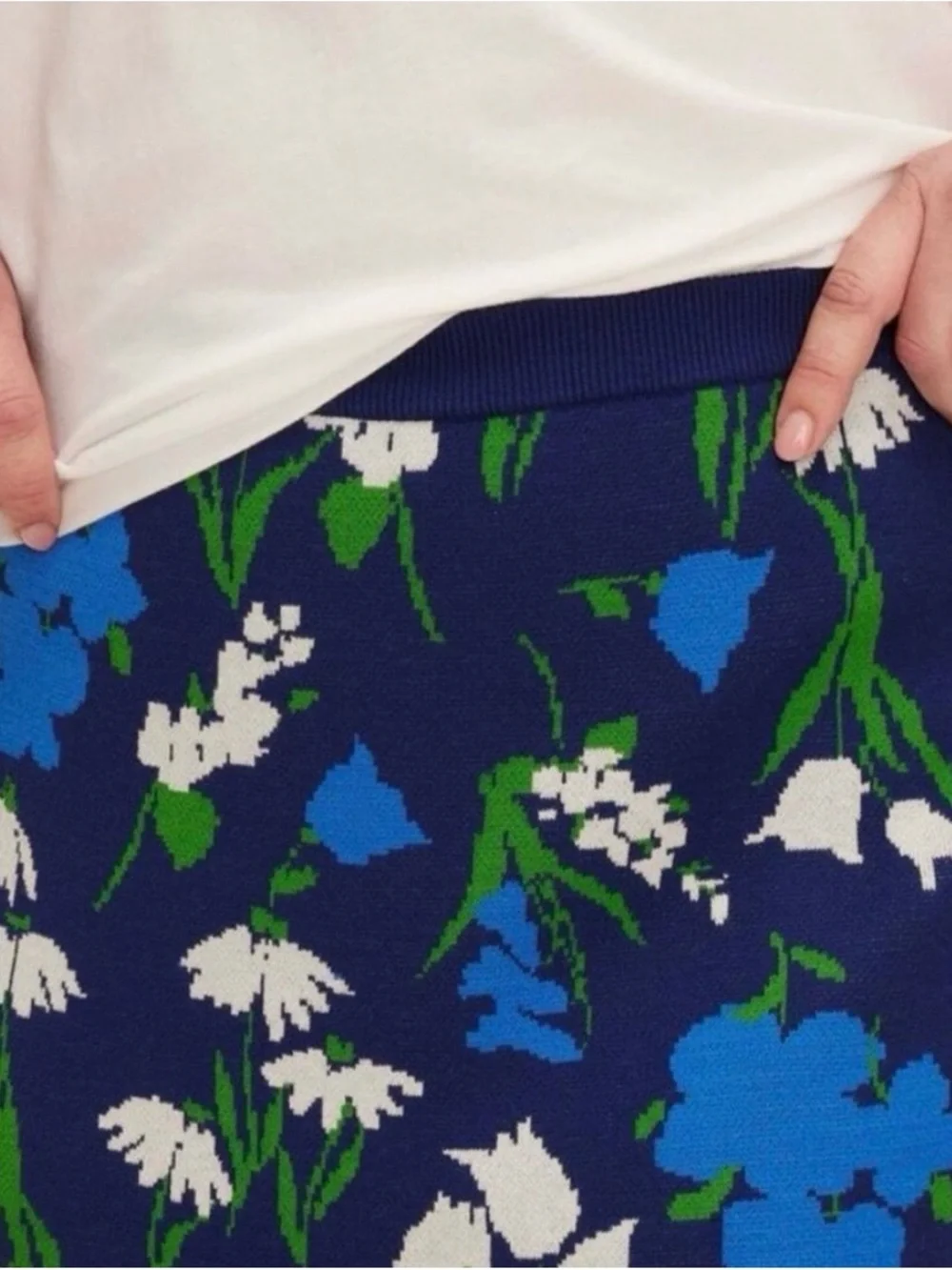 kate spade Navy Floral Midi Pencil Skirt with Blue & White Blooms